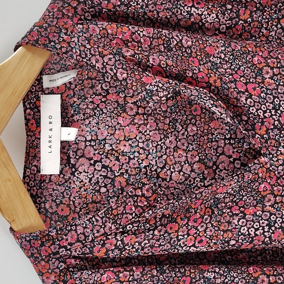 Lark & Ro Blouse Size Large Pullover Cinch Sleeve Multicolor Floral Lightweight - Picture 5 of 9